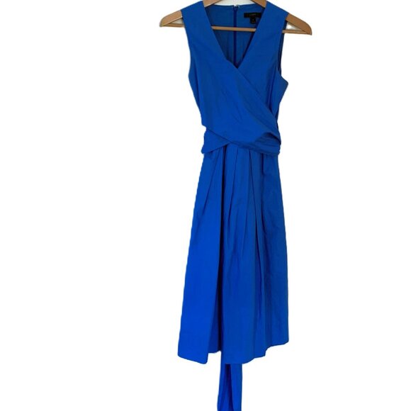 J.Crew Blue Cotton Poplin Wrap Dress Size 0 - Picture 2 of 10